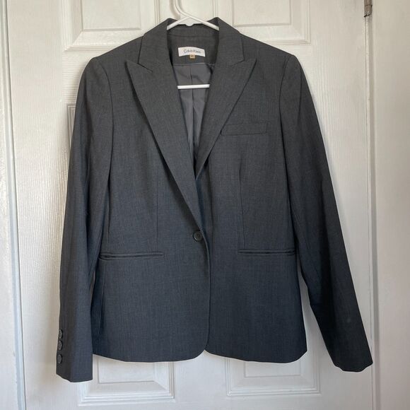Calvin Klein one button grey blazer size 4P office professional career - Picture 1 of 6
